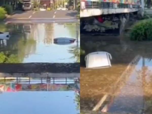 Paso bajo nivel se inunda en Ñuñoa y deja dos autos atrapados